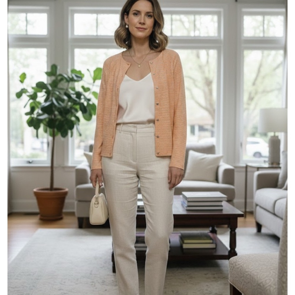 Saks Fifth Avenue Orange and White Striped Cardigan